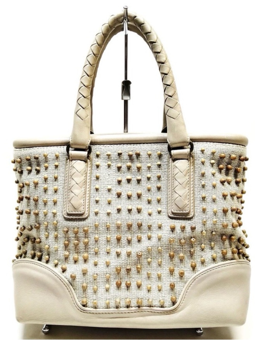 Bottega Veneta Woven Studded Tote Bag in Cream